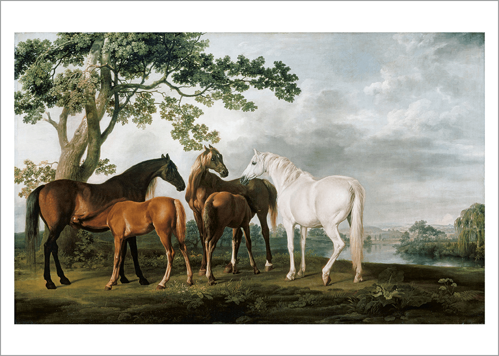 Kunstdruck Stubbs - Stuten und Fohlen in einer Flusslandschaft