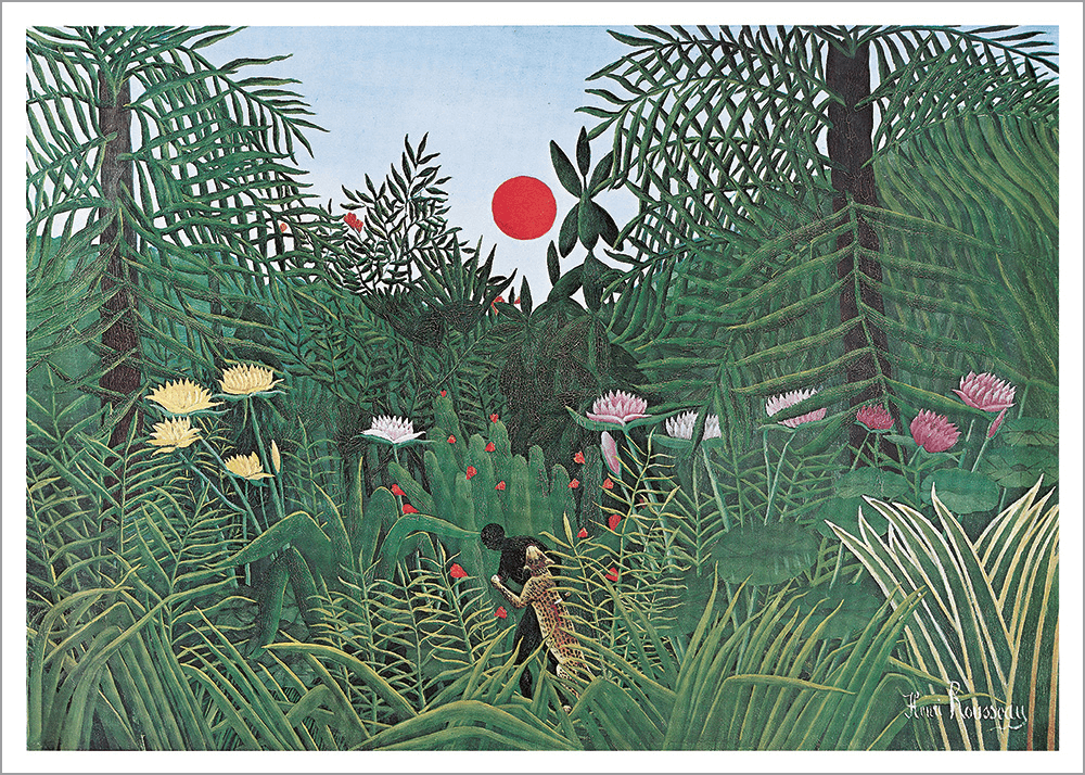 Kunstdruck Rousseau - Urwaldlandschaft mit untergehender Sonne